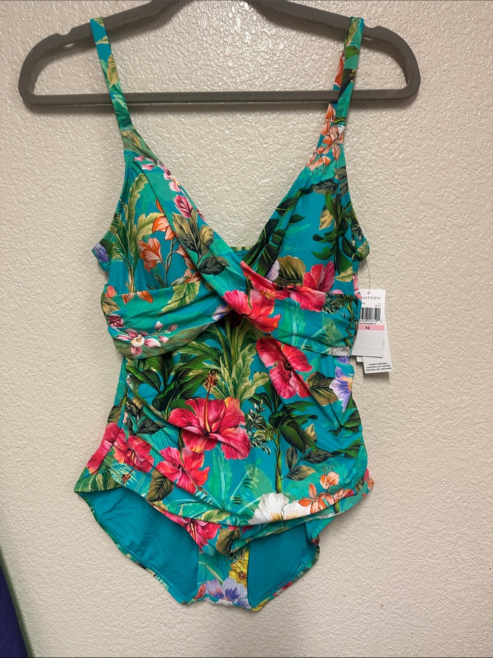 NWT Jantzen Teal Floral Tropical One-Piece Swimsuit
